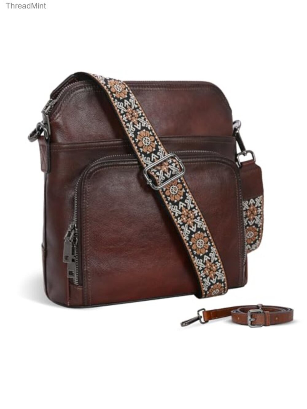 Genuine Leather Crossbody Bag Purse Built-In Wallet Adjustable Straps